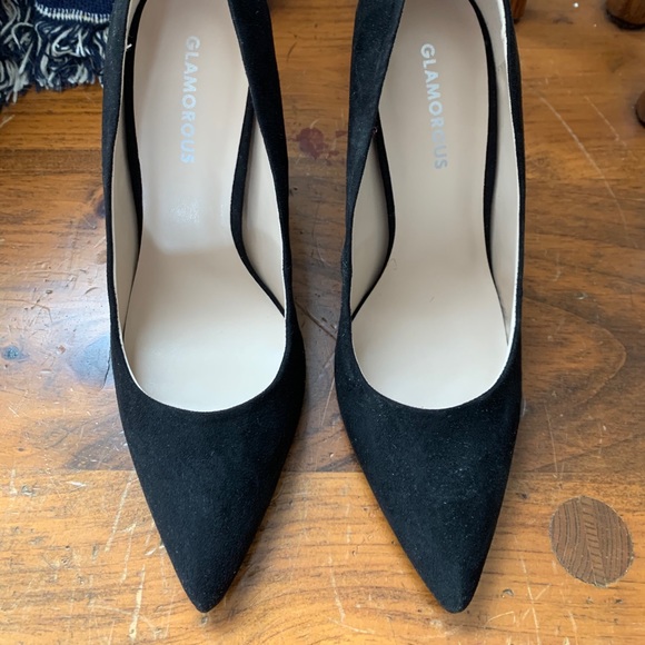 Black & Gold Wide Heel Suede Pumps - Picture 4 of 6